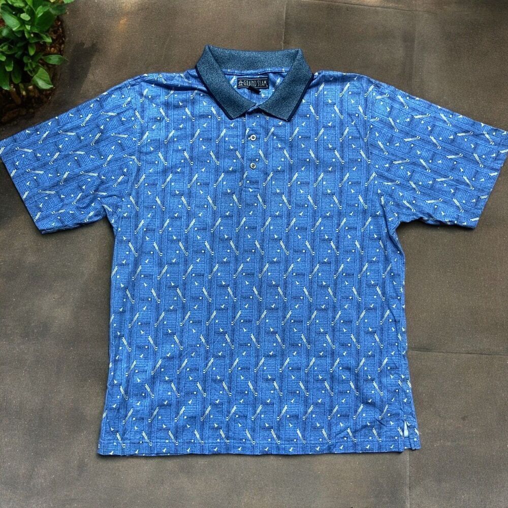 Grand Slam Vintage AOP Golf Clubs Baby Blue Polo Shirt Cotton Men's Size XL
